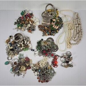 Wearable Jewelry Lot Vintage to Modern Earrings Necklaces Bracelets Rings 2.5 LB